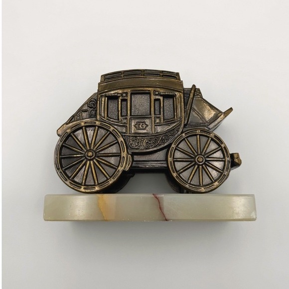 Stagecoach Brass Sculpture Onyx Base Western Decor Vintage 6" Americana HEAVY - Picture 2 of 10